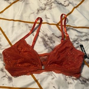 BootayBag front clasp bralette, rusty orange color, lace detail, size S